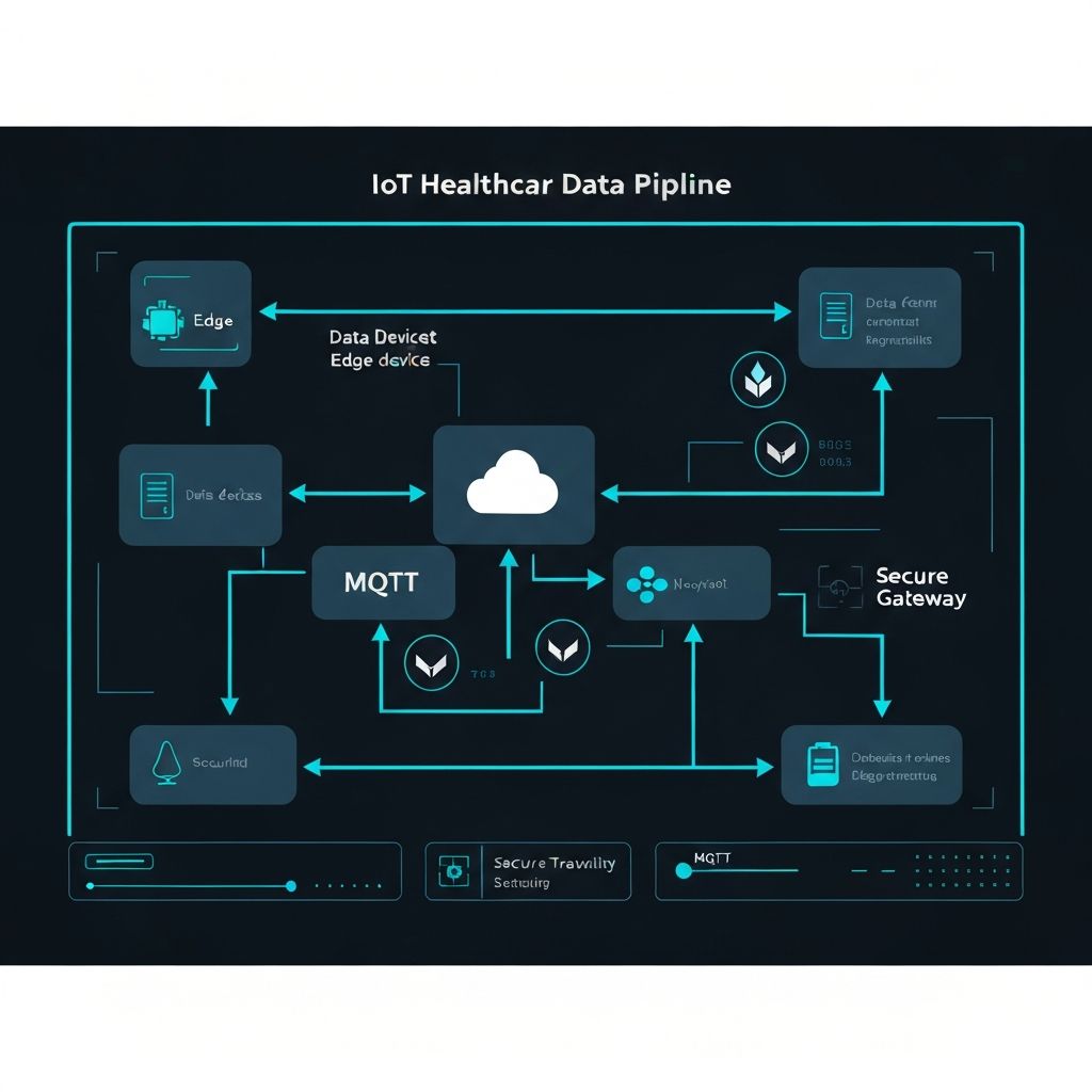 IoT healthcare architecture diagram showing data flow from edge devices to cloud
